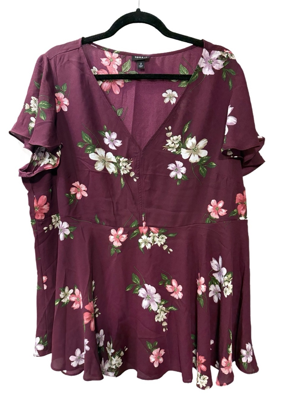 Like New! Torrid Babydoll Georgette Flutter Sleeve Blouse Size 2X (18/20), Wine